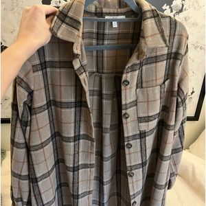 m.n.i los angeles brown plaid thick flannel (size S)